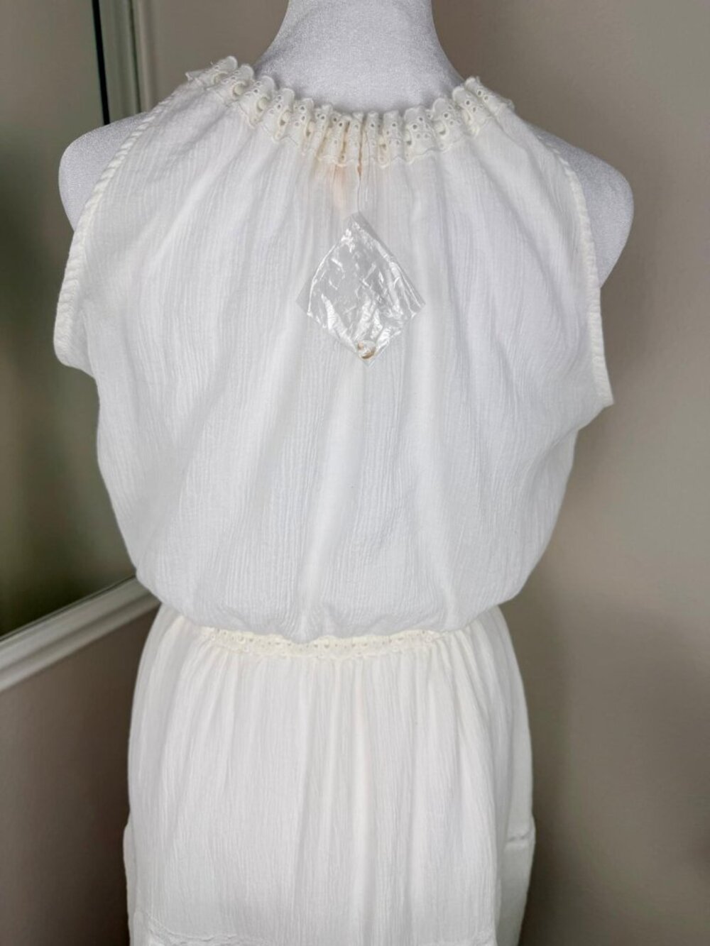 A.Peach White Boho Maxi Dress Womens Large Lace Button Front - Picture 13 of 13
